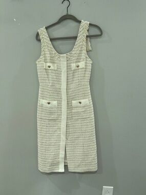 Maje Cream textured midi dress